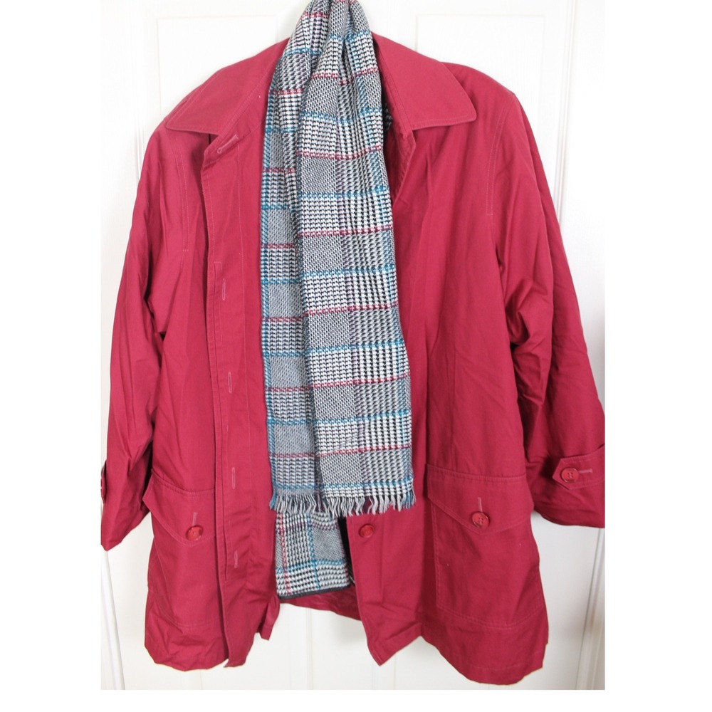 London Fog Towne‎ Womens Fuschia Red Rain Coat Jacket 16W Regular Classic